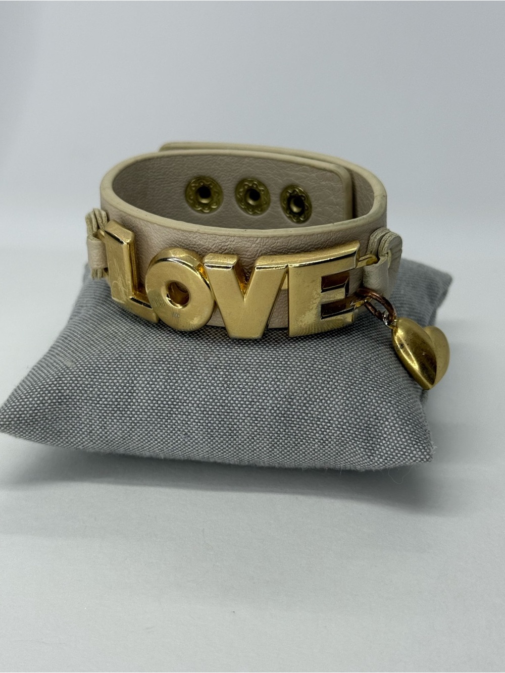 LOVE Gold-Accent Beige Leather Bracelet
